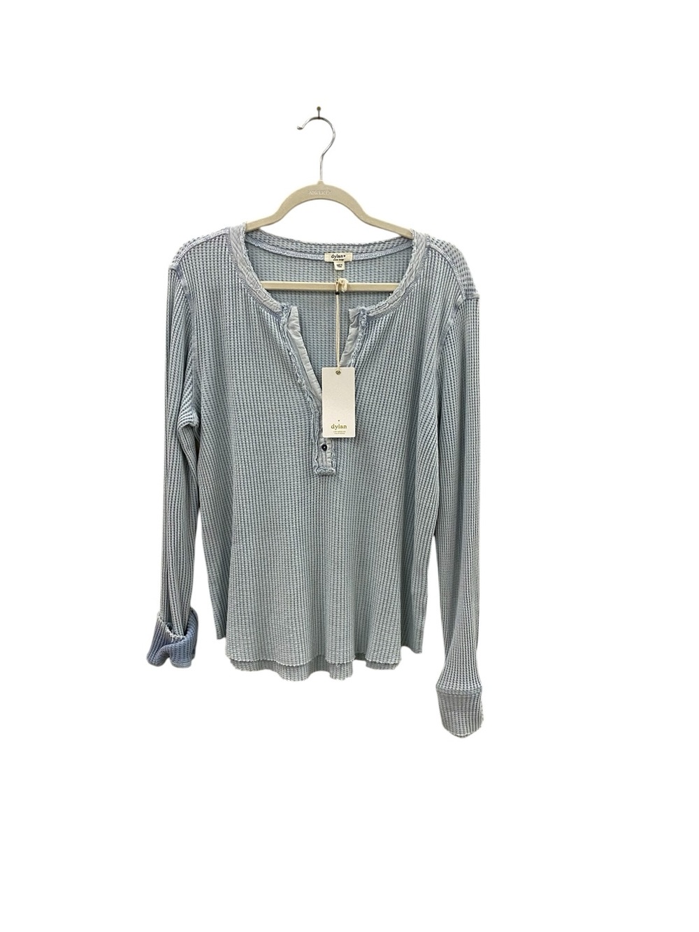 dylan Light Blue Waffle Knit Henley Long Sleeve Top